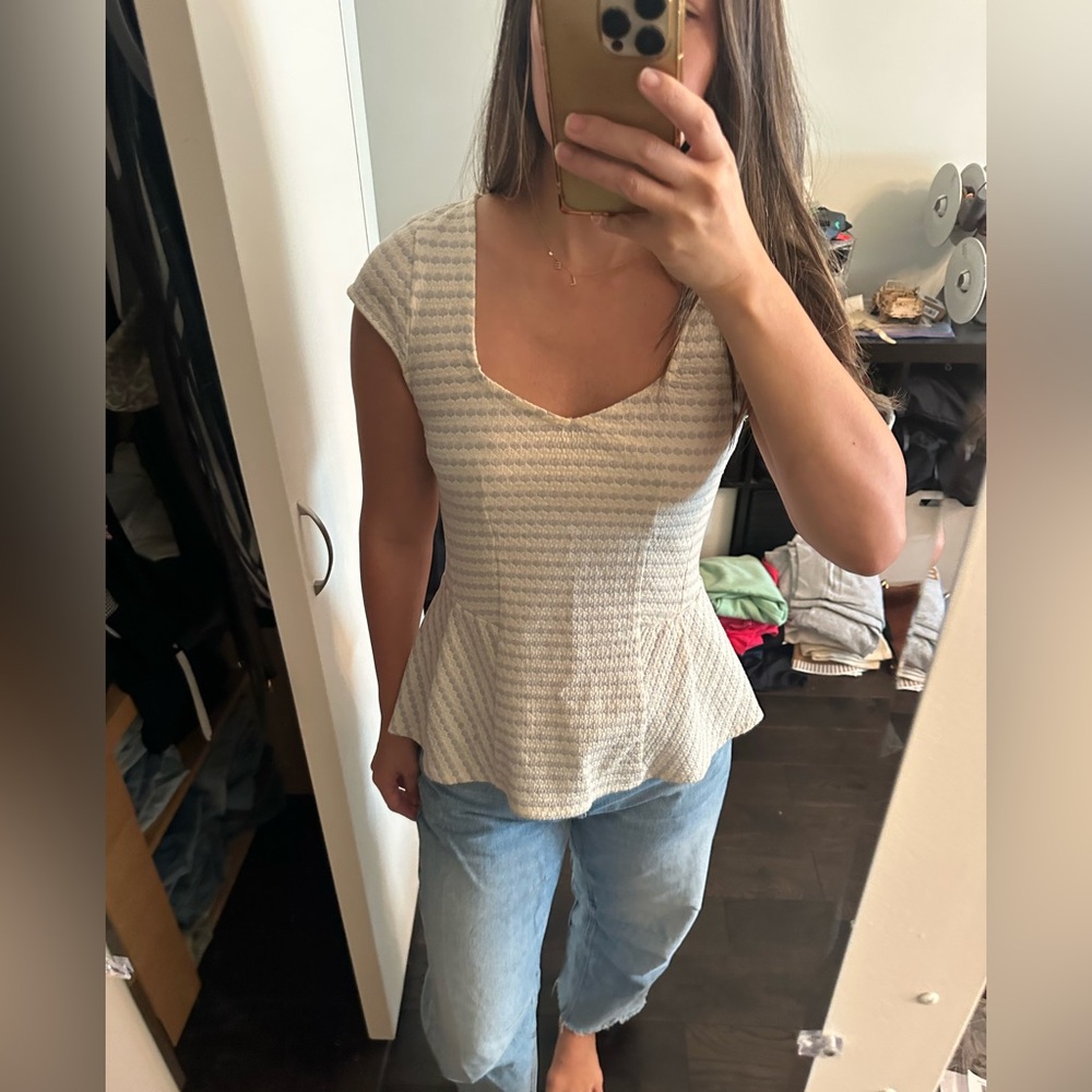Anthropologie Cream Peplum Top size XS